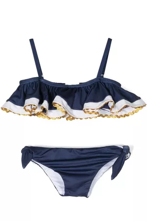 MONNALISA Girls Bikini Sets - Logo ruffled bikini set - Blue