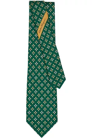 Salvatore Ferragamo Men Bow Ties - Golf print pointed silk tie - Green