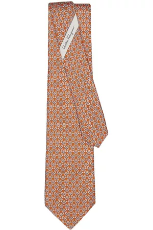 Salvatore Ferragamo Men Bow Ties - Gancini-print silk tie - Orange