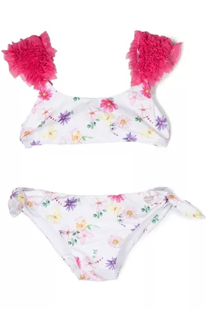 MONNALISA Girls Bikini Sets - Floral-print ruched bikini set - White