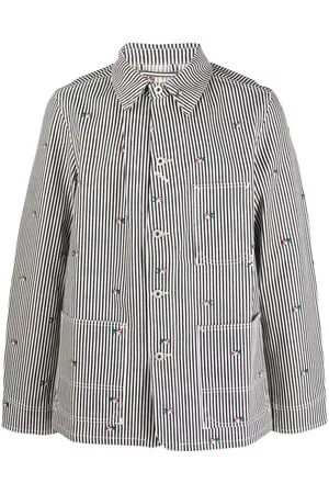 Kenzo Floral-embroidered striped shirt jacket - White
