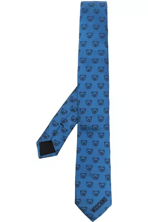 Moschino Teddy Bear embroidered silk tie - Blue