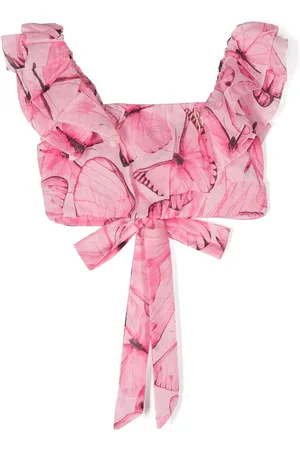 MISS BLUMARINE Butterfly-print cropped blouse