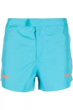 OFF-WHITE Men Swim Shorts - Logo-print swim shorts - Blue