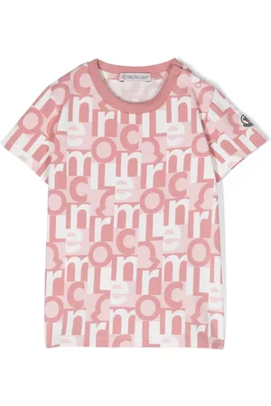 Moncler Short Sleeved T-Shirts - All-over logo print T-shirt - Pink