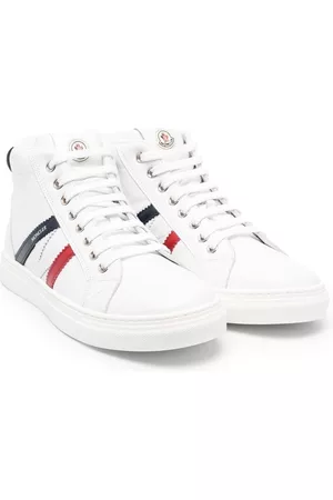 Moncler Boys High Top Sneakers - Diagonal stripe print high-top sneakers - White