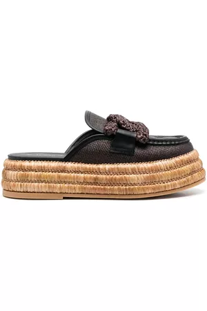 Tod's Women Platform Espadrilles - Kate raffia platform mules - Brown