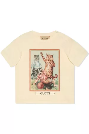 Gucci T-shirts - Cat illustration-print T-Shirt - Neutrals