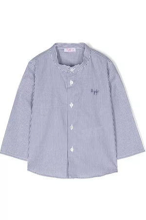 Il gufo Logo-embroidery striped shirt - Blue