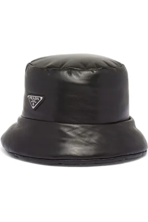 Prada Enamelled-logo nappa leather bucket hat