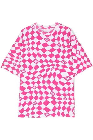 Maison Margiela Girls T-shirts - Warp check pattern cotton T-shirt - Pink