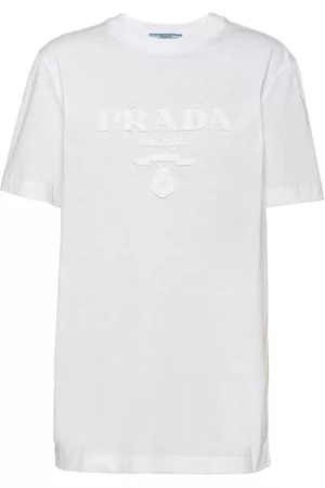 Prada Women T-Shirts - Logo-appliqué cotton T-shirt - White