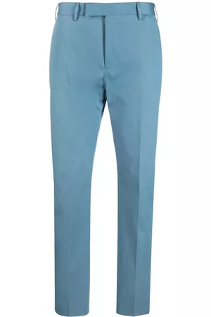 PT Torino Men Formal Pants - Stretch-cotton slim tailored trousers - Blue