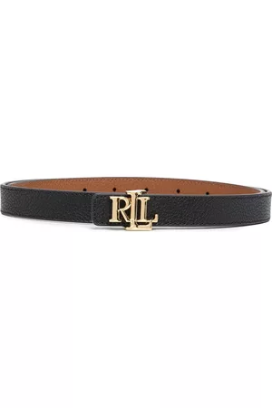 Ralph Lauren Pebbled leather logo plaque belt - Black