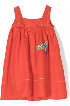 Stella McCartney Girls Casual Dresses - Parrots motif-embroidered dress