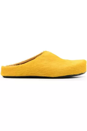 Marni Fur-trimmed sabot slippers - Yellow