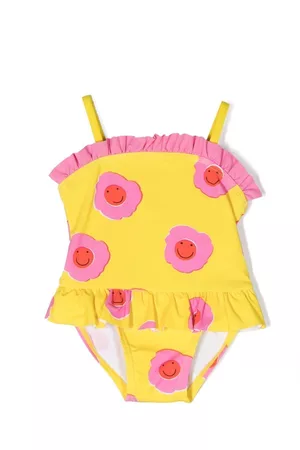 Stella McCartney Ruffled flower-print swimsuit - Yellow