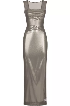 Dolce & Gabbana Women Party Dresses - KIM DOLCE&GABBANA metallic-finish ankle-length dress - Grey