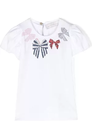 MONNALISA T-shirts - Rhinestone bow-print T-shirt - White