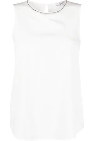 PESERICO SIGN Beaded-trim sleeveless blouse