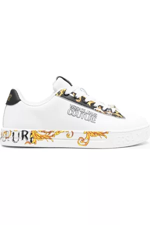 VERSACE Women Sneakers - Baroque-pattern leather sneakers - White