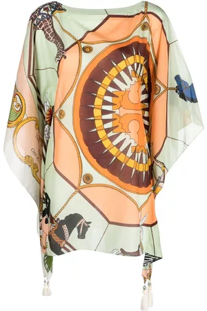 Tory Burch Women Tunics - Graphic-print flutter-sleeve tunic - Orange