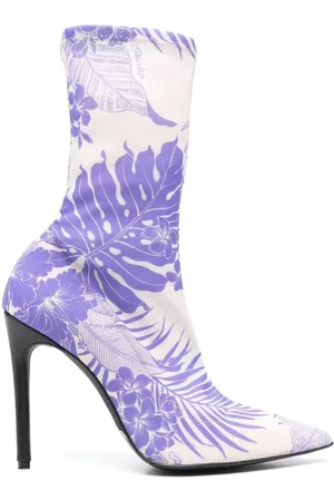 Pinko Floral-print mesh boots - Neutrals