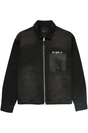 Purple Brand Men Denim Jackets - Logo-print zipped denim jacket - BLACK