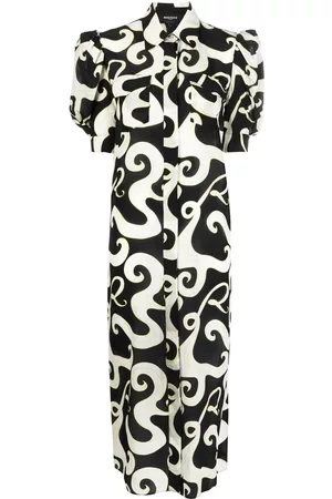 Rochas Women Puff Sleeve Dress - Printed puff-sleeve midi dress - Black