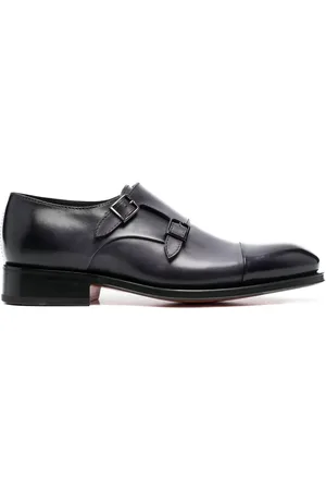 santoni Double strap leather monk shoes