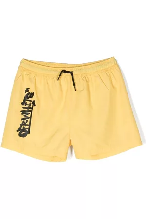 OFF-WHITE Boys Swim Shorts - Logo-print swim shorts - Yellow