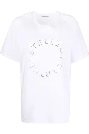 Stella McCartney Women Short Sleeved T-Shirts - Rhinestone-logo short-sleeved T-shirt - White