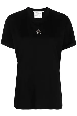 Stella McCartney Women Short Sleeved T-Shirts - Star-detail short-sleeved T-shirt - Black