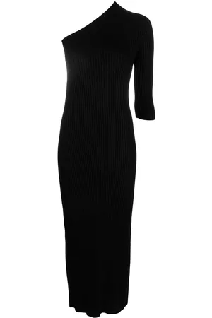 AERON Ribbed asymmetric midi dress - Black
