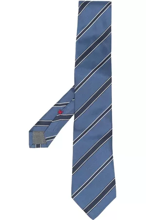 Brunello Cucinelli Diagonal stripes silk tie - Blue