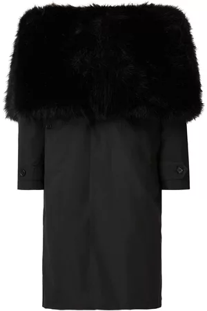 Burberry Men Fur Coats - Faux fur-trim single-breasted coat - Black