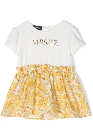 VERSACE Baroque-print logo-print dress - White