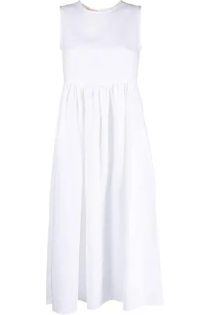 BLANCA Pleated sleeveless linen midi dress