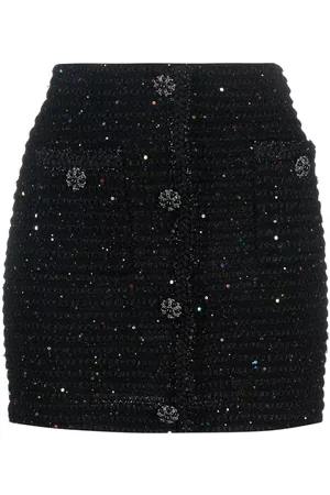 Self-Portrait Sequin knitted mini skirt - Black