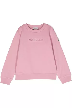 Moncler Girls Long sleeved Shirts - Logo-embroidered long-sleeve sweatshirt - Pink