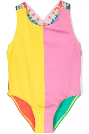 Stella McCartney Logo-strap colour-block swimsuit - Pink