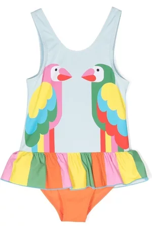 Stella McCartney Girls Swimsuits - Graphic-print ruffled swimsuit - Blue