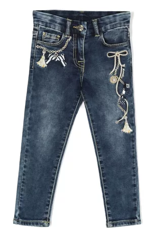 MONNALISA Slim Jeans - Embroidered-design slim-cut jeans - Blue