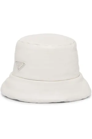 Crystal Embellished Satin Bucket Hat in Gold - Prada