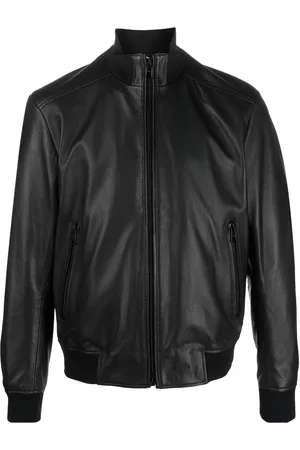 HUGO BOSS High-neck leather bomber jacket - Black