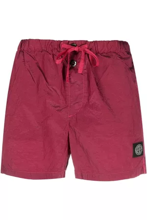 Stone Island Men Swim Shorts - Logo-patch crinkled shorts - Red