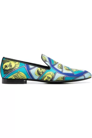 VERSACE Men Loafers - Baroque-print leather loafers - Blue