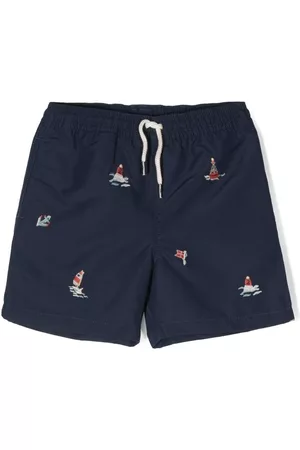 Ralph Lauren Embroidered-motif swim shorts - Blue