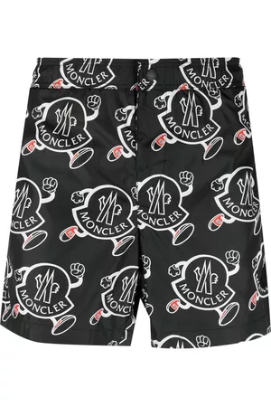 Moncler Men Swim Shorts - Logo-print swimming shorts - Black
