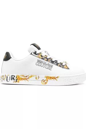 VERSACE Women Sneakers - Baroque-pattern leather sneakers - White